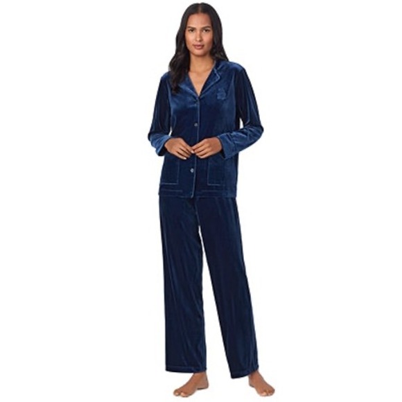 Lauren Ralph Lauren Black Label Size L Velvet Velour Pajama Set Top Old Money - Picture 1 of 13